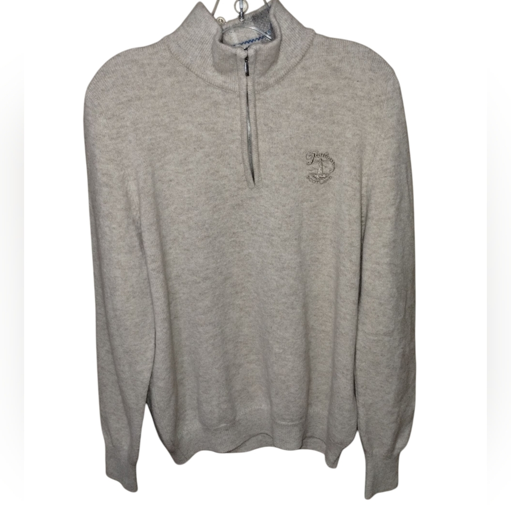 Turnberry Scotland Golf Sweater By Johnstons Of Elgin XL Beige Wool Zip Neck